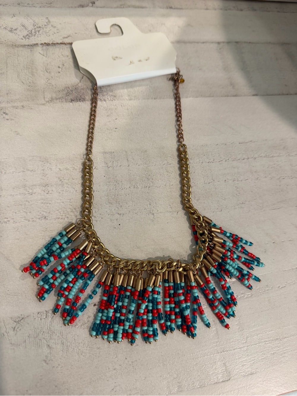Kohl's Gold-Tone Beaded Fringe Necklace in Turquoise & Red